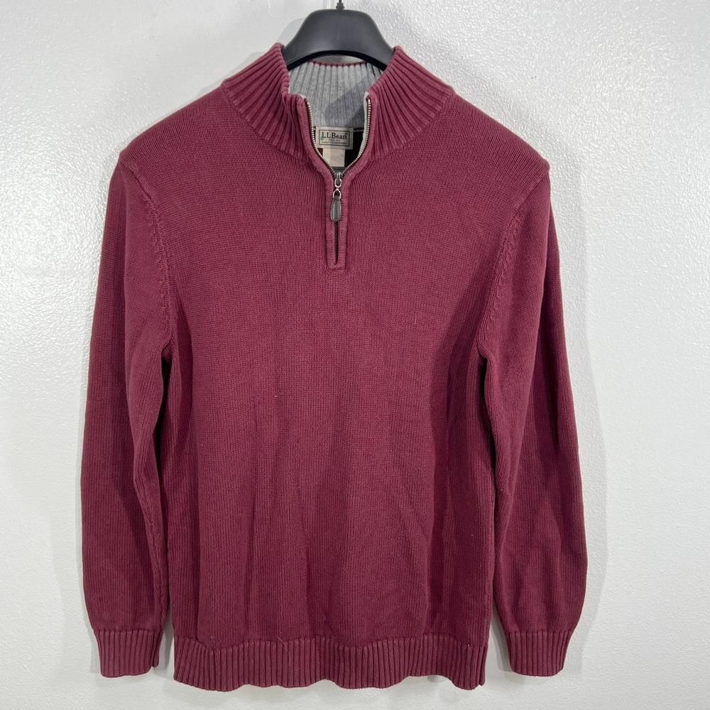 L.L.Bean Men Vintage Burgundy Half Zip Sweater M‎ Tall 100% Cotton Heritage Knit
